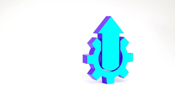 Türkis Arrow Wachstum Getriebe Business-Ikone isoliert auf weißem Hintergrund. Produktivitätssymbol. Minimalismus-Konzept. 3D Illustration 3D Renderer — Stockfoto