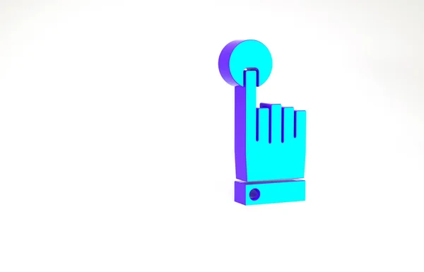 Turkos Hand touch och tryck gest ikon isolerad på vit bakgrund. Klicka här, finger, beröring, pekare, markör, mus symbol. Minimalistiskt koncept. 3D-återgivning för 3D — Stockfoto