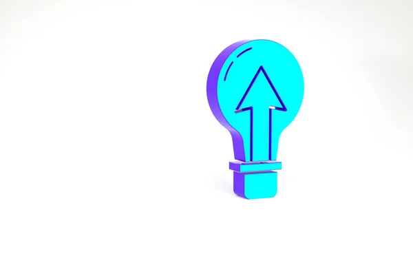 トルコ石白色の背景に孤立した電球アイコン。エネルギーとアイデアのシンボル。ランプ電気。最小限の概念。3Dイラスト3Dレンダリング — ストック写真