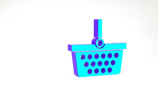 Turkusowa ikona koszyka zakupów izolowana na białym tle. Koncepcja zakupów online. Znak dostawy. Symbol wózka. Koncepcja minimalizmu. Ilustracja 3D 3D renderowania — Zdjęcie stockowe