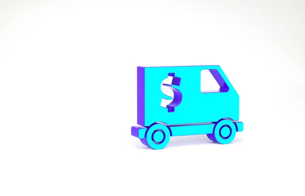 Icona camion blindato turchese isolato su sfondo bianco. Concetto minimalista. Illustrazione 3d rendering 3D — Foto Stock