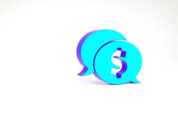 Türkis Sprechblase mit Dollar-Symbol isoliert auf weißem Hintergrund. Abzeichen für Preis. Verkauf mit Dollarsymbol. Promotag Rabatt. Minimalismus-Konzept. 3D Illustration 3D Renderer — Stockfoto