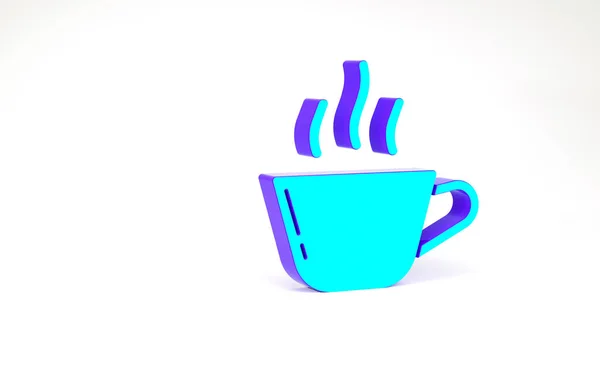 Türkiz kávé csésze ikon elszigetelt fehér alapon. Teáscsésze. Forró kávé. Minimalizmus koncepció. 3d illusztráció 3D render — Stock Fotó