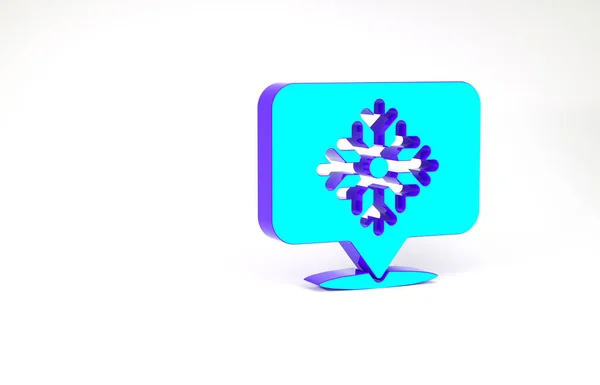 Turquoise Śnieżynka z ikoną bańki mowy izolowane na białym tle. Wesołych Świąt i szczęśliwego Nowego Roku. Koncepcja minimalizmu. Ilustracja 3D 3D renderowania — Zdjęcie stockowe