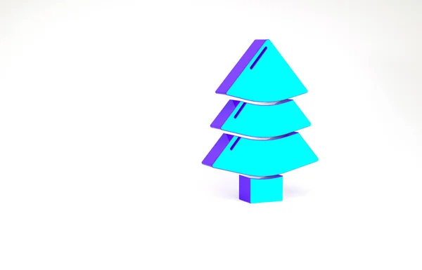 Turquoise Christmas tree icon isolated on white background. Merry Christmas and Happy New Year. Minimalism concept. 3d illustration 3D render — Stock Photo, Image