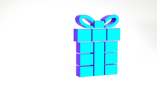 Icône boîte cadeau turquoise isolée sur fond blanc. Joyeux Noël et bonne année. Concept de minimalisme. Illustration 3D rendu 3D — Photo