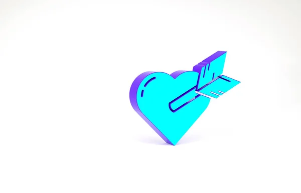 Symbole Amour turquoise avec icône coeur et flèche isolée sur fond blanc. Un signe d'amour. Symbole de la Saint Valentin. Concept de minimalisme. Illustration 3D rendu 3D — Photo