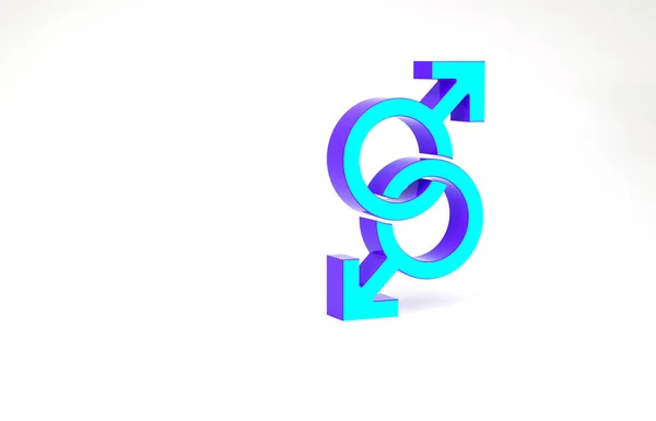 Icona simbolo di genere maschile turchese isolata su sfondo bianco. Concetto minimalista. Illustrazione 3d rendering 3D — Foto Stock