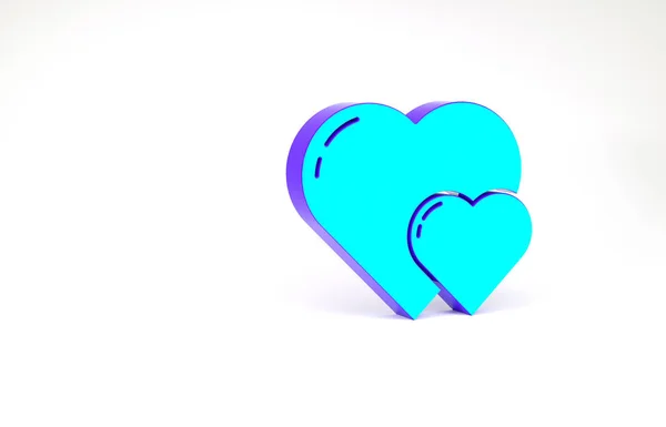 Corazón de Turquesa icono aislado sobre fondo blanco. Símbolo romántico vinculado, unirse, pasión y boda. Símbolo de San Valentín. Concepto minimalista. 3D ilustración 3D render — Foto de Stock