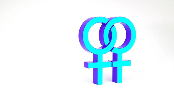 Beyaz arka planda izole edilmiş turkuaz kadın cinsiyet simgesi. Venüs sembolü. Bir kadın ya da organizmanın sembolü. Minimalizm kavramı. 3d illüstrasyon 3B canlandırma — Stok fotoğraf