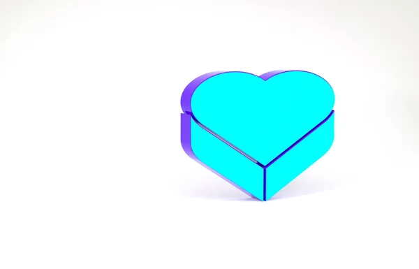 ターコイズキャンディーのハート型の箱と弓のアイコンは白い背景に隔離されています。バレンタインデー。最小限の概念。3Dイラスト3Dレンダリング — ストック写真