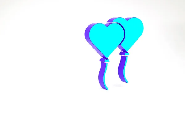 Ballons turquoise en forme de coeur avec icône de ruban isolé sur fond blanc. Saint Valentin. Concept de minimalisme. Illustration 3D rendu 3D — Photo