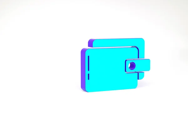 Tyrkysová ikona Peněženka izolovaná na bílém pozadí. Ikona kabelky. Symbol peněžních úspor. Minimalismus. 3D ilustrace 3D vykreslení — Stock fotografie