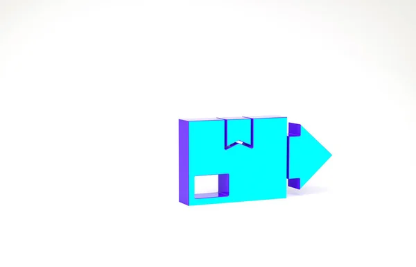 Turkusowe kartonowe pudełko kartonowe ikona izolowana na białym tle. Pudełko, paczka, znak paczki. Dostawa i pakowanie. Koncepcja minimalizmu. Ilustracja 3D 3D renderowania — Zdjęcie stockowe