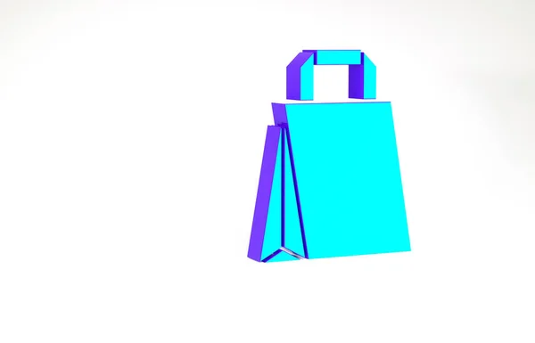 ターコイズ紙のショッピングバッグアイコンは白の背景に隔離されています。荷物のサインだ。最小限の概念。3Dイラスト3Dレンダリング — ストック写真