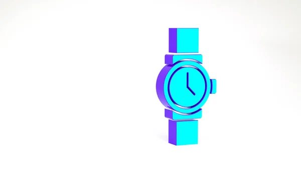 Ікона годинника Turquoise Wrist ізольована на білому тлі. Ікона Wristwatch. Концепція мінімалізму. 3D-рендеринг — стокове фото