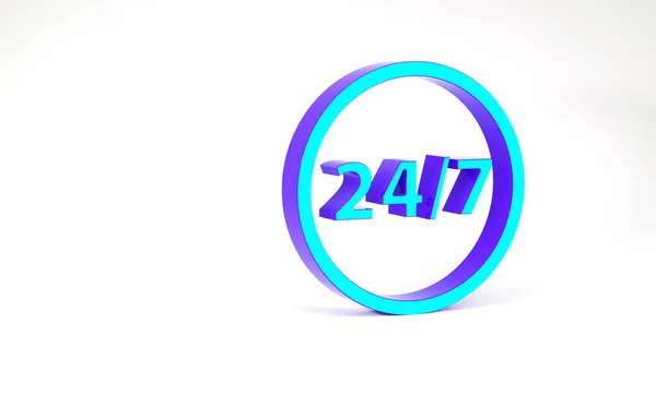 Turquoise klok 24 uur pictogram geïsoleerd op witte achtergrond. De hele dag cyclisch icoon. 24 uur service symbool. Minimalisme concept. 3d illustratie 3D renderen — Stockfoto