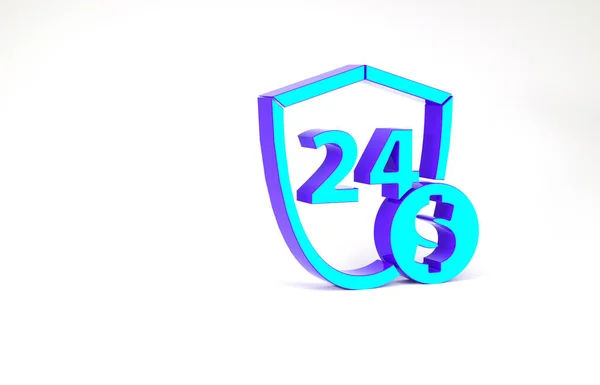 Türkisfarbenes Schild mit Dollarsymbol auf weißem Hintergrund. Schutzschild. Geldsicherheitskonzept. Minimalismus-Konzept. 3D Illustration 3D Renderer — Stockfoto