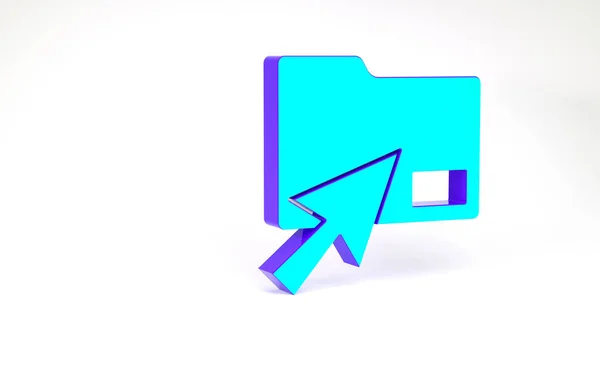 Turquoise Cursor haga clic en el icono de la carpeta del documento aislado sobre fondo blanco. Símbolo de encuadernación contable. Dirección de contabilidad. Concepto minimalista. 3D ilustración 3D render —  Fotos de Stock