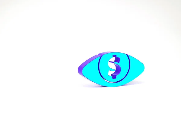 白地にドルのアイコンが孤立したターコイズの目。最小限の概念。3Dイラスト3Dレンダリング — ストック写真