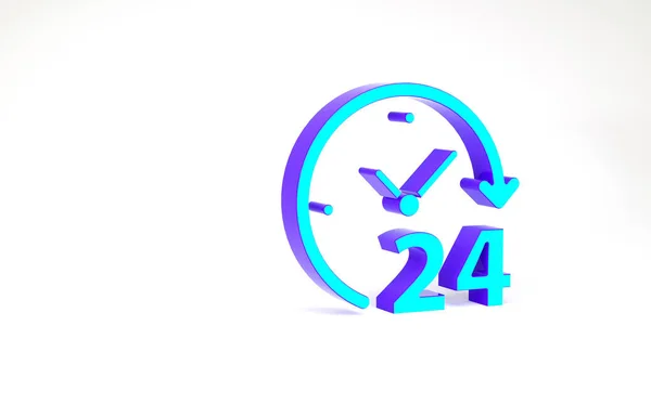 Reloj turquesa 24 horas icono aislado sobre fondo blanco. Todo el día icono cíclico. Símbolo de servicio 24 horas. Concepto minimalista. 3D ilustración 3D render — Foto de Stock