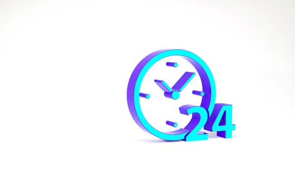 Türkis Uhr 24 Stunden Symbol isoliert auf weißem Hintergrund. Ganztägig zyklische Ikone. 24 Stunden Service-Symbol. Minimalismus-Konzept. 3D Illustration 3D Renderer — Stockfoto