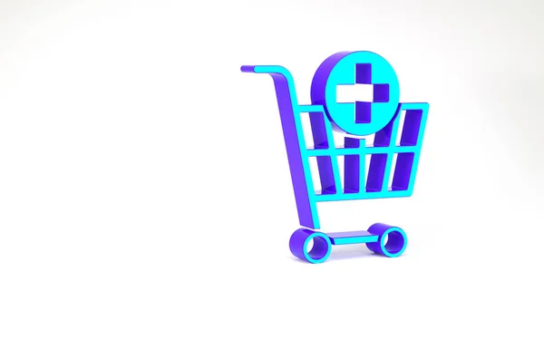 Turkusowy Dodaj do koszyka ikona izolowane na białym tle. Koncepcja zakupów online. Znak dostawy. Symbol koszyka w supermarkecie. Koncepcja minimalizmu. Ilustracja 3D 3D renderowania — Zdjęcie stockowe