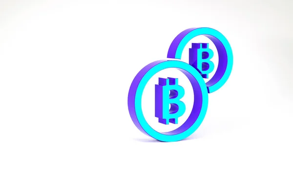 Turchese Cryptocurrency moneta icona Bitcoin isolato su sfondo bianco. Una moneta da due soldi. Blockchain basato cripto valuta sicura. Concetto minimalista. Illustrazione 3d rendering 3D — Foto Stock