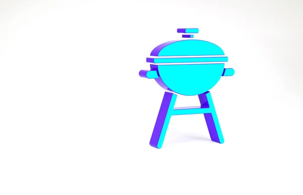 Türkis Barbecue Grill Symbol isoliert auf weißem Hintergrund. Grillparty. Minimalismus-Konzept. 3D Illustration 3D Renderer — Stockfoto