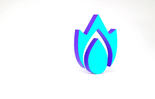Icona fiamma Turchese Fire isolata su sfondo bianco. Simbolo termico. Concetto minimalista. Illustrazione 3d rendering 3D — Foto Stock