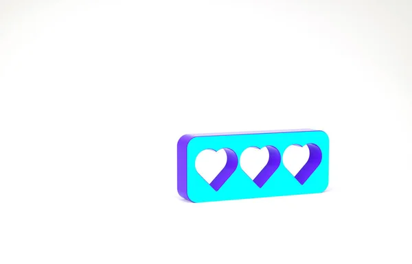 Türkis Like und Herzsymbol isoliert auf weißem Hintergrund. Gegenbenachrichtigung Icon. Follower Insta. Minimalismus-Konzept. 3D Illustration 3D Renderer — Stockfoto