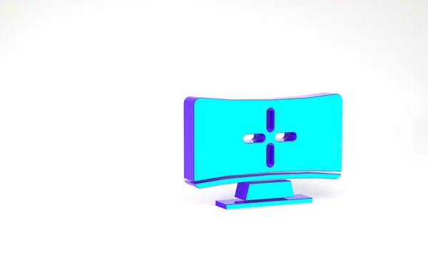 Ікона комп'ютерного монітора бірюзи ізольована на білому тлі. Знак компонентів ПК. Концепція мінімалізму. 3D-рендеринг — стокове фото