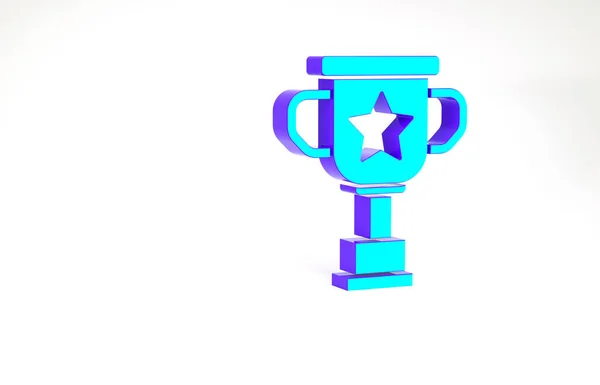 Türkis Award Cup Symbol isoliert auf weißem Hintergrund. Siegertrophäe Symbol. Meisterschaft oder Wettbewerbspokal. Sportabzeichen. Minimalismus-Konzept. 3D Illustration 3D Renderer — Stockfoto