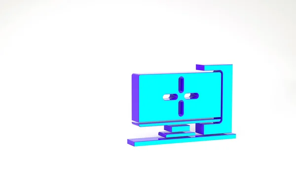 Türkiz Számítógép monitor ikon elszigetelt fehér alapon. PC alkatrész jel. Minimalizmus koncepció. 3d illusztráció 3D render — Stock Fotó