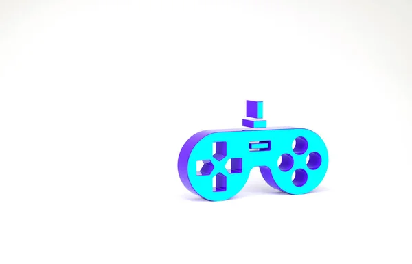 Бирюзовый иконка Gamepad изолирован на белом фоне. Игровой контроллер. Концепция минимализма. 3D-рендеринг — стоковое фото