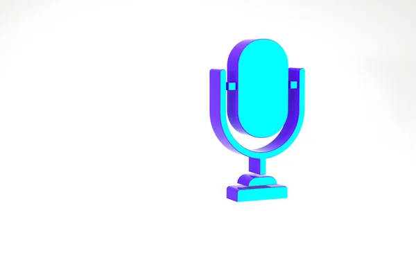 Türkiz Mikrofon ikon elszigetelt fehér alapon. Légi rádiós mikrofonon. Hangszóró jel. Minimalizmus koncepció. 3d illusztráció 3D render — Stock Fotó