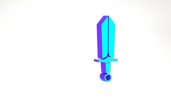 Бирюзовый меч для игры значок изолирован на белом фоне. Концепция минимализма. 3D-рендеринг — стоковое фото