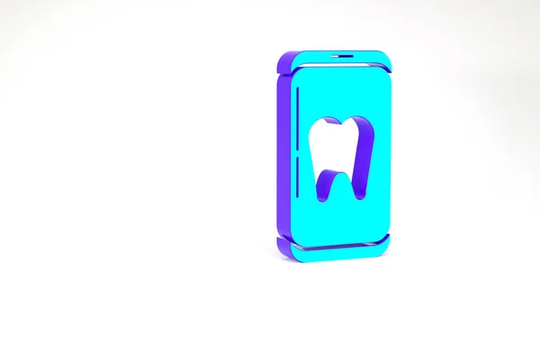 Türkis Online Zahnpflege Symbol isoliert auf weißem Hintergrund. Informationszentrum für zahnärztliche Dienstleistungen. Minimalismus-Konzept. 3D Illustration 3D Renderer — Stockfoto