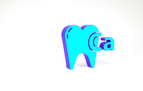 白色の背景に単離された歯のアイコンのためのターコイズカルシウム。歯科クリニックや歯科医療センターの歯のシンボル。最小限の概念。3Dイラスト3Dレンダリング — ストック写真