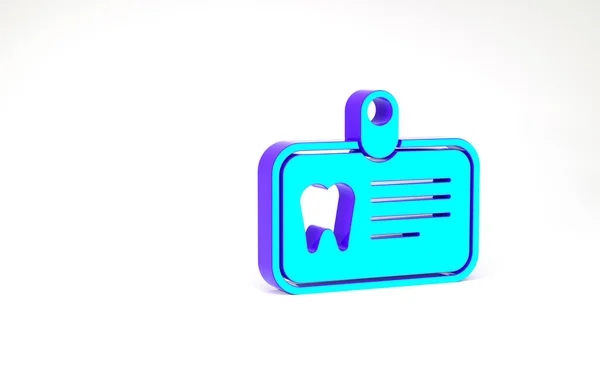 Tarjeta Id turquesa con icono de diente aislado sobre fondo blanco. Concepto minimalista. 3D ilustración 3D render —  Fotos de Stock