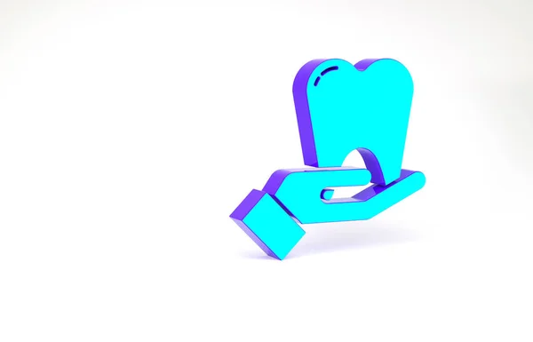 Icône dent turquoise isolée sur fond blanc. Symbole de dent pour clinique dentaire ou centre médical de dentiste et paquet de dentifrice. Concept de minimalisme. Illustration 3D rendu 3D — Photo