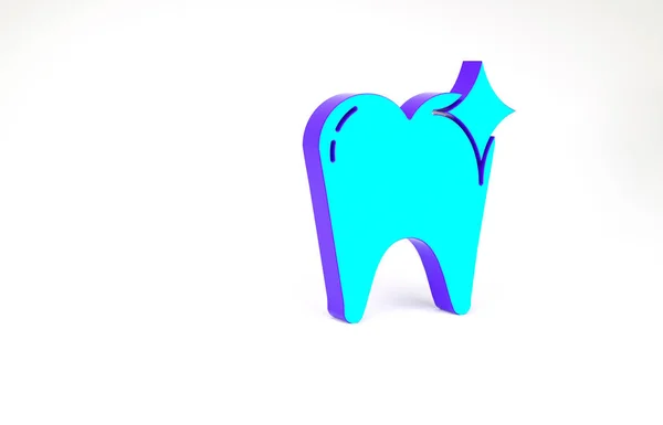 Ícone de conceito de clareamento dos dentes turquesa isolado no fundo branco. Símbolo de dente para clínica odontológica ou centro médico dentista. Conceito de minimalismo. 3D ilustração 3D render — Fotografia de Stock
