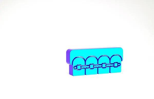 Τυρκουάζ δόντια με τιράντες εικονίδιο απομονώνονται σε λευκό φόντο. Ευθυγράμμιση του δάγκωμα των δοντιών, οδοντιατρική σειρά με τιράντες. Οδοντιατρική έννοια. Μινιμαλιστική έννοια. 3d απεικόνιση 3D καθιστούν — Φωτογραφία Αρχείου
