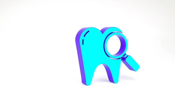Turchese Icona di ricerca dentale isolata su sfondo bianco. Simbolo del dente per la clinica odontoiatrica o il centro medico dentistico. Concetto minimalista. Illustrazione 3d rendering 3D — Foto Stock