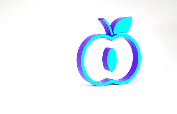 애플 아이콘은 흰색 배경에 분리되어 있습니다. 나뭇잎 무늬가 있는 과일. 미니멀리즘의 개념입니다. 3d 삽화 3D 렌더링 — 스톡 사진