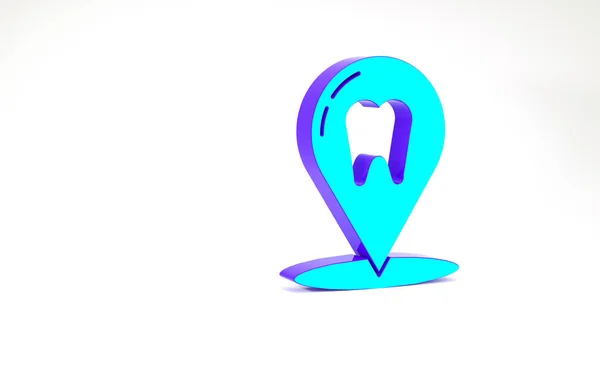 Türkis Dental Clinic Standort Symbol isoliert auf weißem Hintergrund. Minimalismus-Konzept. 3D Illustration 3D Renderer — Stockfoto