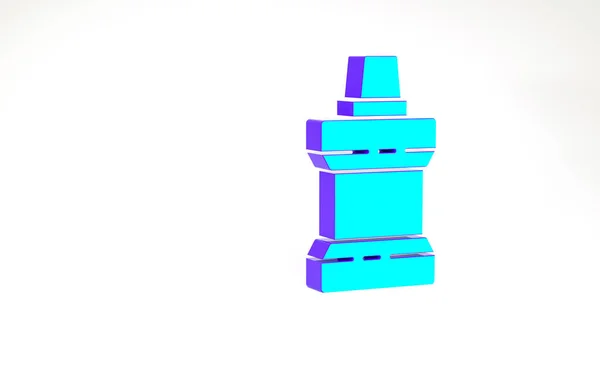 Turquoise Mouthwash plastikowa ikona butelki izolowana na białym tle. Płyn do płukania ust. Sprzęt do pielęgnacji jamy ustnej. Koncepcja minimalizmu. Ilustracja 3D 3D renderowania — Zdjęcie stockowe