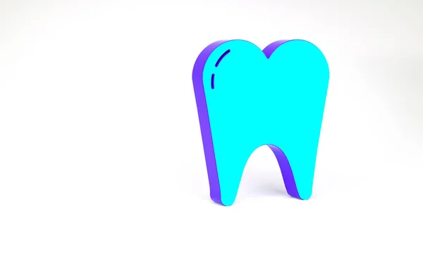 Бирюзовая иконка зуба выделена на белом фоне. Символ зуба для стоматологической клиники или стоматологического медицинского центра и упаковки зубной пасты. Концепция минимализма. 3D-рендеринг — стоковое фото