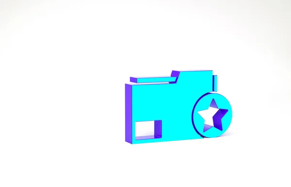 Dossier Turquoise Document avec icône étoile isolée sur fond blanc. Document le meilleur, favori, symbole d'évaluation. Concept de minimalisme. Illustration 3D rendu 3D — Photo