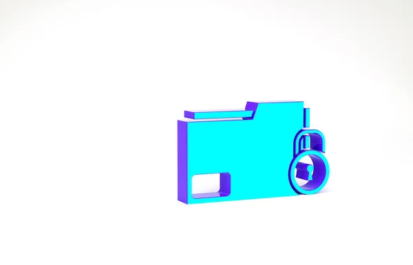 Turquoise Folder και κλειδαριά εικονίδιο απομονώνονται σε λευκό φόντο. Κλειστός φάκελος και λουκέτο. Ασφάλεια, ασφάλεια, έννοια προστασίας. Μινιμαλιστική έννοια. 3d απεικόνιση 3D καθιστούν — Φωτογραφία Αρχείου